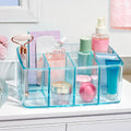 5-Compartment Plastic Organizer, Ocean Mist, Rectangular Divided Makeup and Vanity Storage Bin and Office Desk Caddy, Scalloped Wall Design, Made in USA