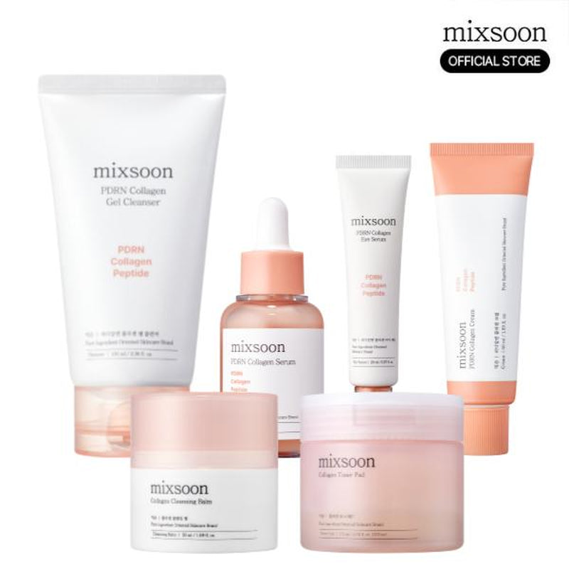 [Mixsoon] PDRN Collagen Anti-Aging Set | Collagen Cleansing Balm+Pdrn Collagen Gel Cleanser+Pdrn Collagen Eye Serum+Collagen Toner Pad+Pdrn Collagen Serum+Pdrn Collagen Cream