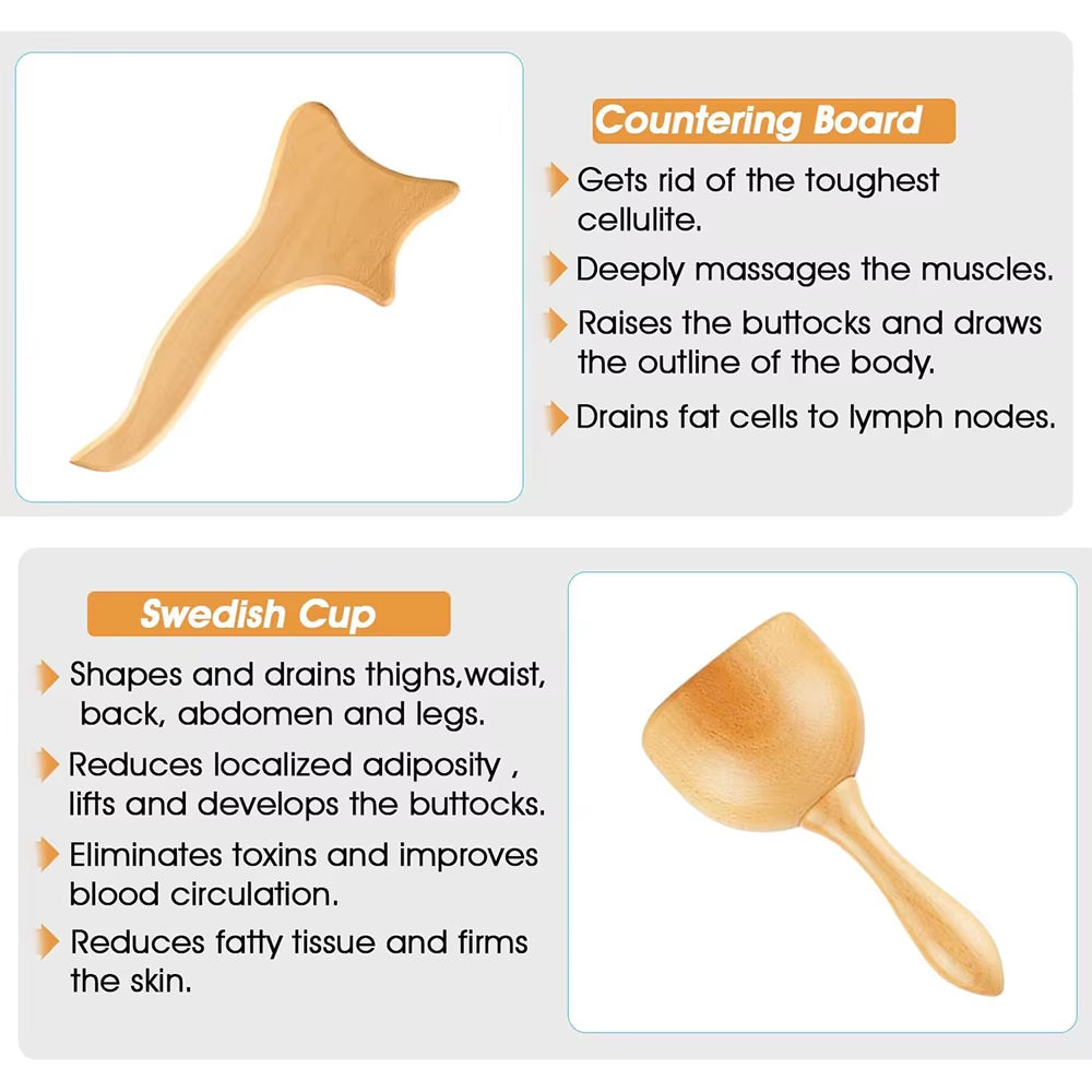 4 in 1 Wooden Therapy Massage Tools anti Cellulite Massager Muscle Pain Relief Wooden Kit for Body Shaping & Sculpting