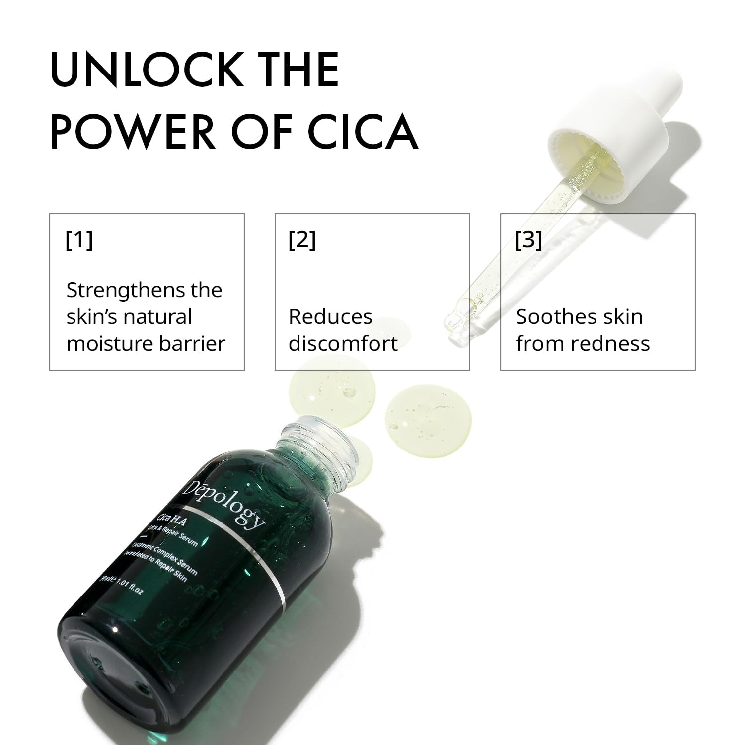 CICA H.A Calm & Repair Serum | Reducing Discomfortable and Sensitivity Face Serum | Hydrating & Replenishing Facial Skin Care Product | Providing Relief from Redness Serum 1.01 Fl.Oz