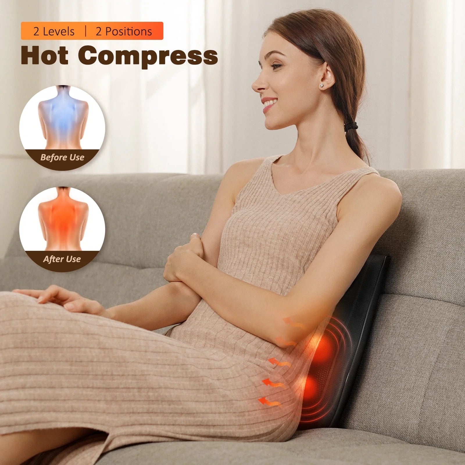 Neck & Back Massager with Heat — 3D Deep-Kneading Shiatsu Pillow, Black — Home Use & Gift for Mom & Dad