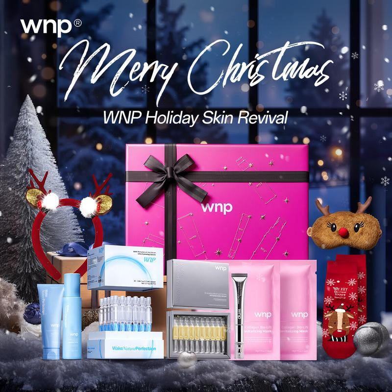 [WNP Official] WNP Holiday Skin Revival | Cleanser + Toner + HA Serum + Oil Serum + Eye Cream + Collagen Mask + Christmas Warm Set | 4D Hyaluronic Acid, Ceramides, Peptides, Centella Asiatica Extract, Collagen | Hydrating Skin | Gift of Choice