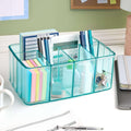 5-Compartment Plastic Organizer, Ocean Mist, Rectangular Divided Makeup and Vanity Storage Bin and Office Desk Caddy, Scalloped Wall Design, Made in USA