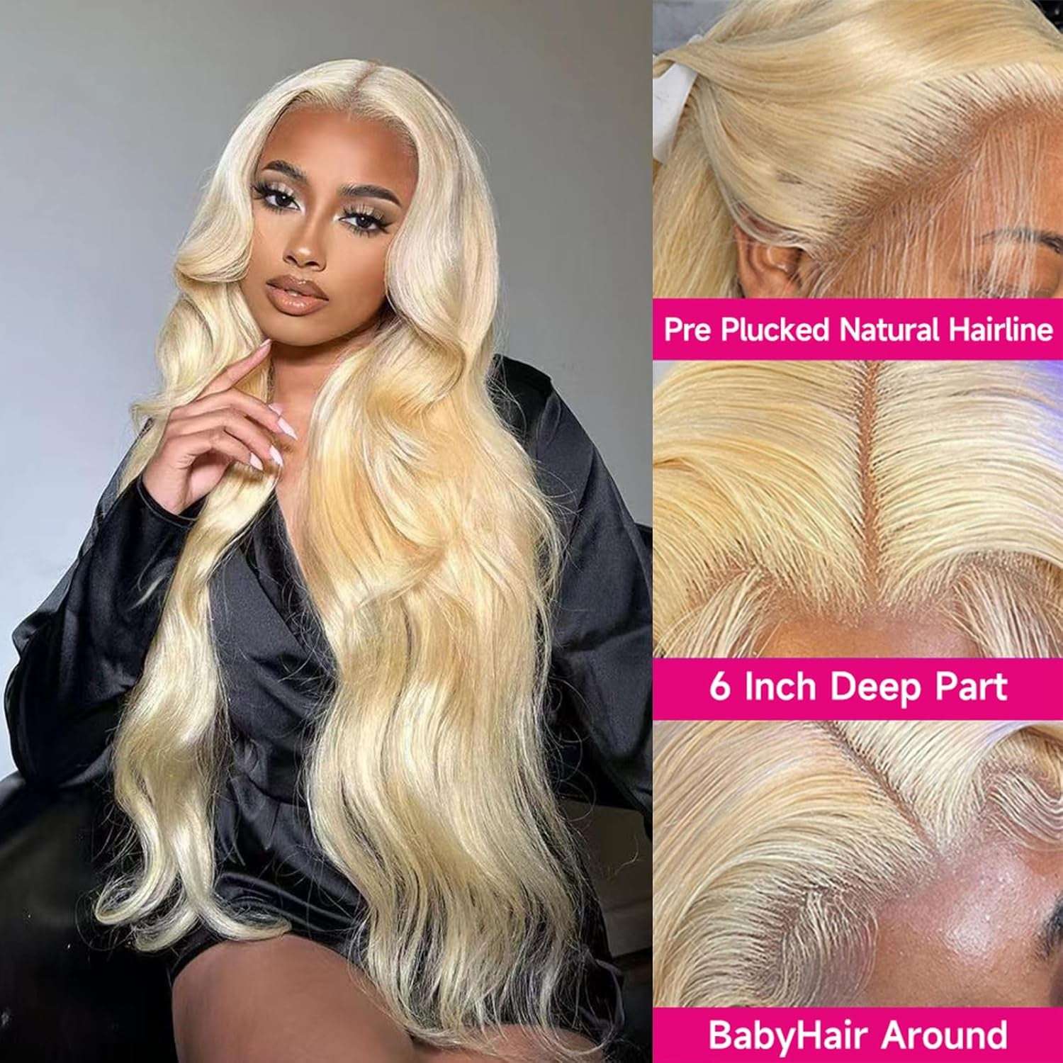 613 Lace Front Wig - 13X6 HD Transparent Lace, 180 Density Blonde Human Hair Wig Pre Plucked with Baby Hairs