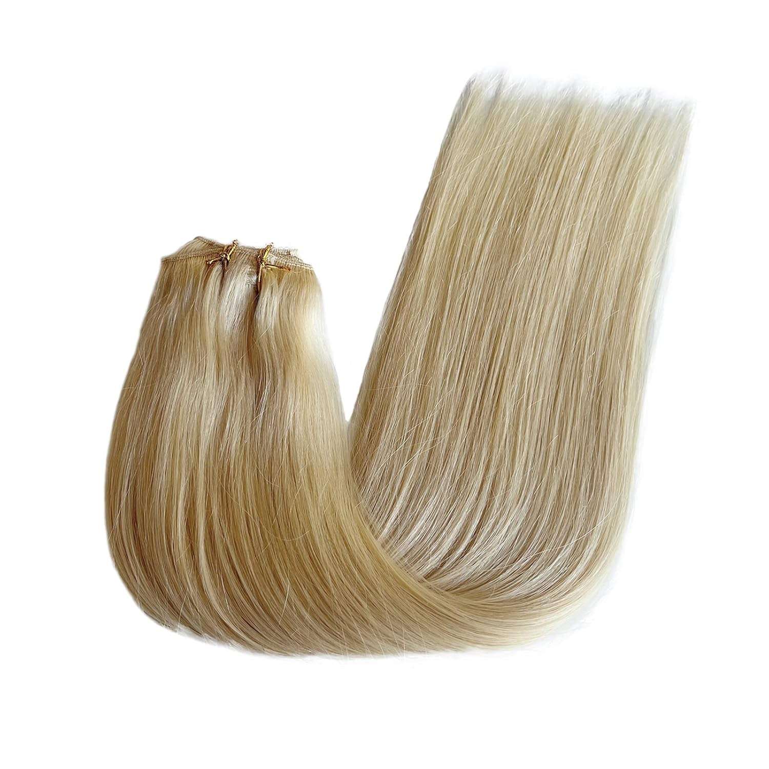 Blonde Human Hair Extensions for White Women 14 Inch 70G Blonde Double Weft Lace Real Human Hair Clip in Hair Extensions 4Pcs Platinum Blonde Hair Extensions Real Human Hair
