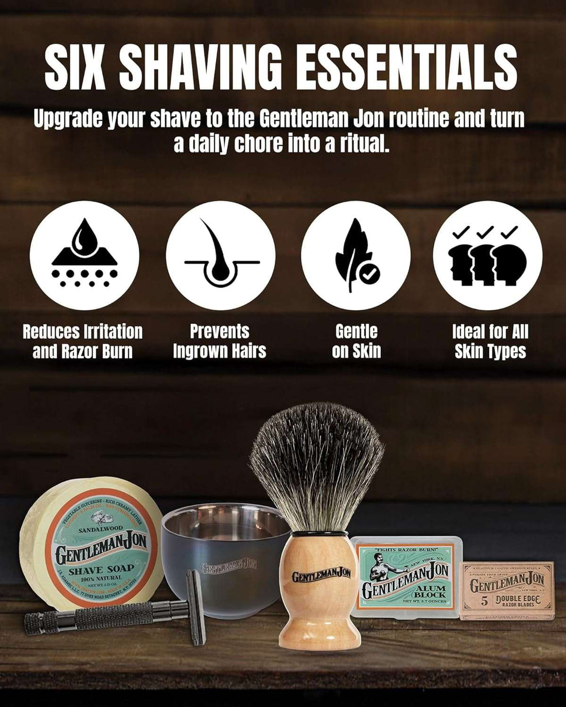 Safety Razor Shaving Kit | Vintage Wet Shave Grooming Set for Men - Includes: Safety Razor, Hair Shaving Brush, Alum Block, Shave Soap, Bowl & Double Edge Razor Blades