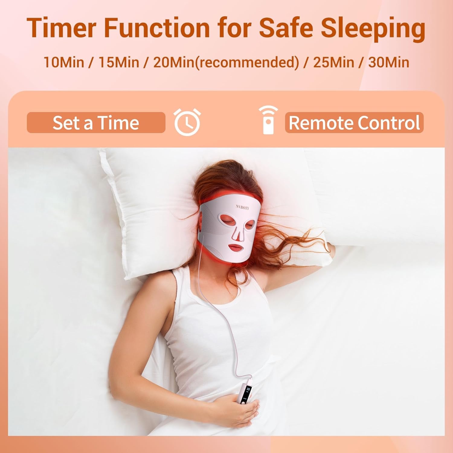 LED Light Therapy Mask, 4 Modes Portable with 2000Mah Rechargeable Remote, Blue, Amber, Infrared & Red Light Mask, 100 Leds, at Home