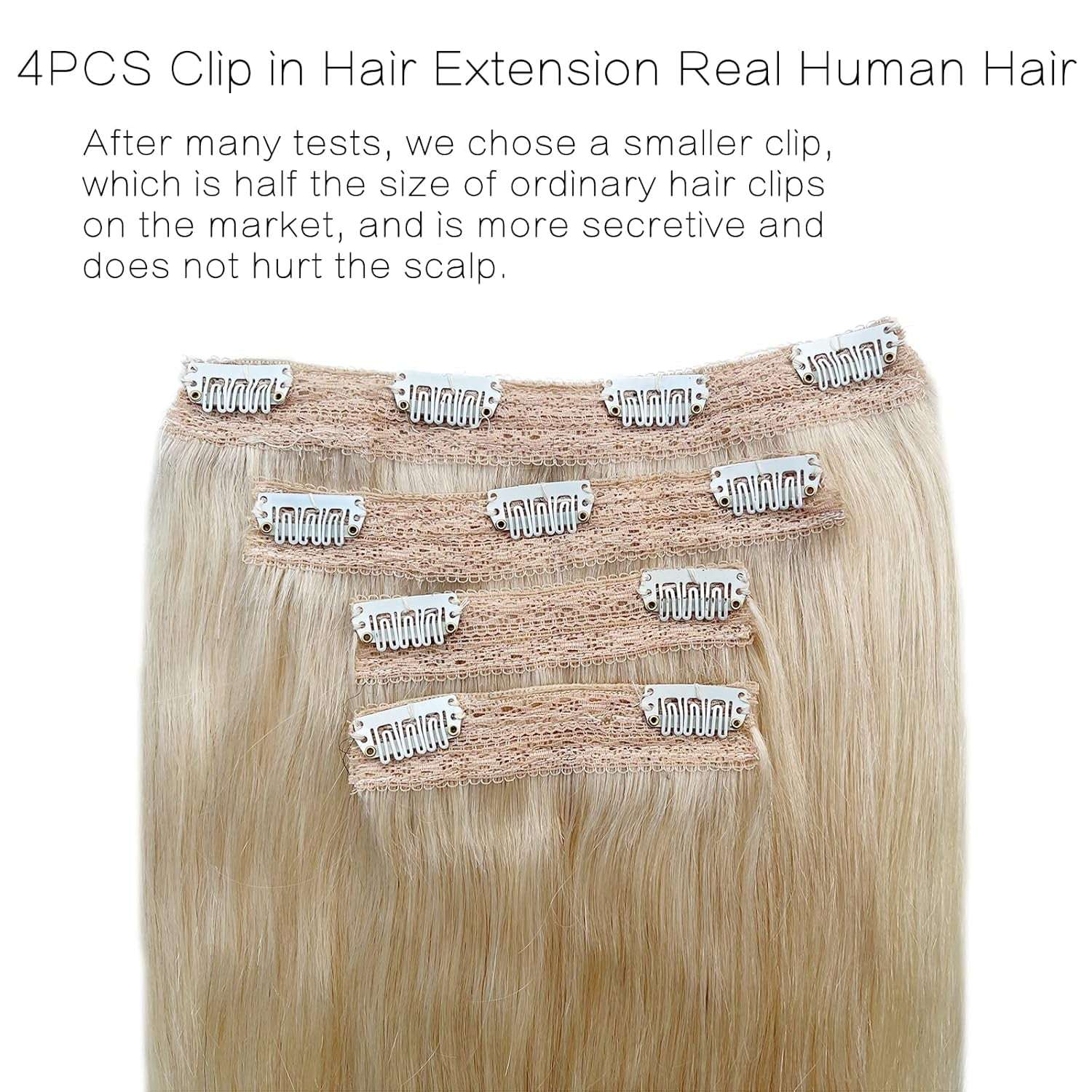 Blonde Human Hair Extensions for White Women 14 Inch 70G Blonde Double Weft Lace Real Human Hair Clip in Hair Extensions 4Pcs Platinum Blonde Hair Extensions Real Human Hair