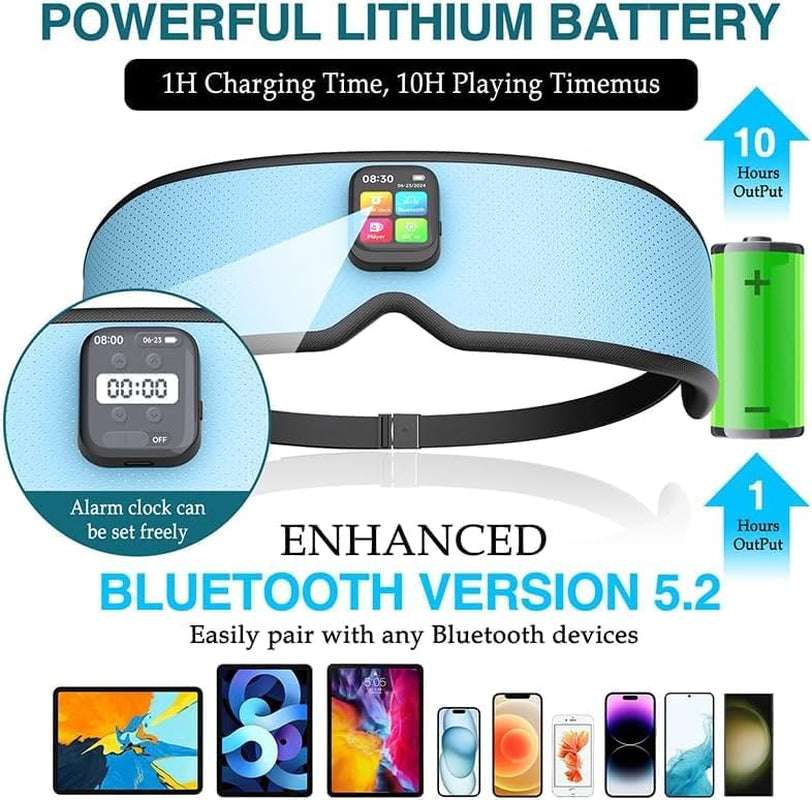 Sleep Headphones 2024 New Sleep Mask Comfortable & Adjustable Sleeping Mask, Zero Eye Pressure,Side Sleepers Sleep Mask with Bluetooth Headphones Ultra-Thin Stereo Speakers Perfect for Sleeping（Skyb）