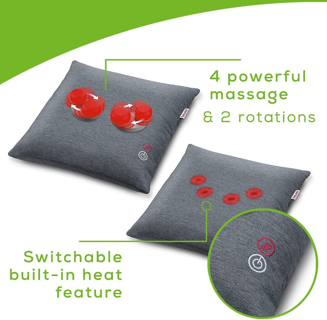 Shiatsu Back and Neck Massager | Kneading Deep Tissue Massage Pillow with Heat | Shiatsu Massager for Neck, Shoulders, Lower Back, Legs | Portable Massage Cushion with Optional Heat, MG134