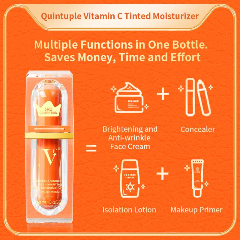 【Vc】5X Vitamin C Glow Tint Moisturizer 24H Hydration + Brightening + SPF Protection | ️ Anti-Aging + Lightweight Coverage，Clean Beauty, Multitasking Moisturizer, Vegan Skincare, Anti-Aging Cream Comfort Moisture Hydrate Hydrating Bb Gentle Moisturizing